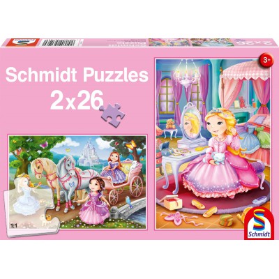 Schmidt-Spiele-56126 2 Puzzles - Princesses Féériques