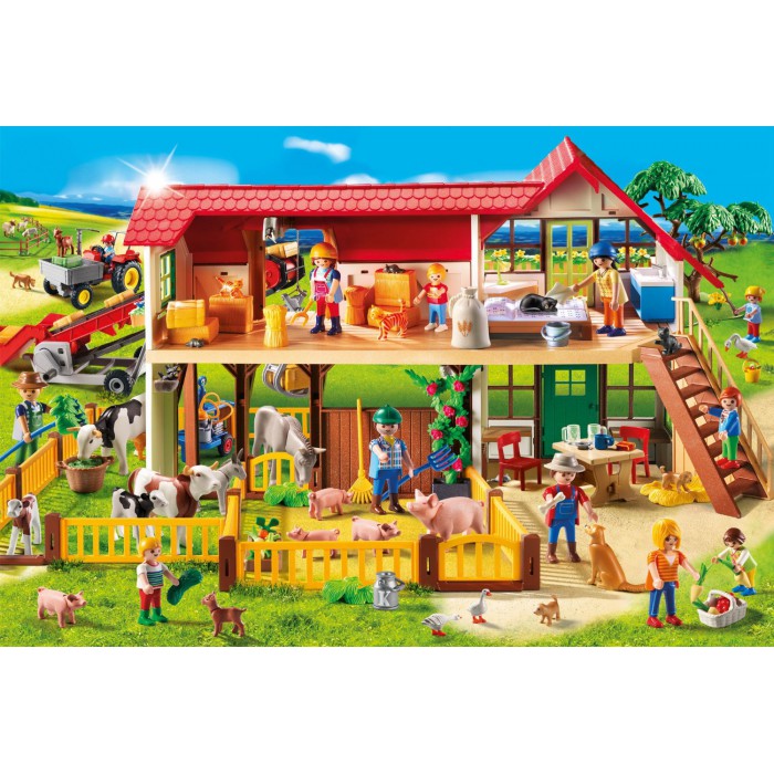 Puzzle  Schmidt-Spiele-56163 Playmobil, La Ferme avec une Figurine Playmobil