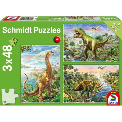 Schmidt-Spiele-56202 3 Puzzles - Dinosaures