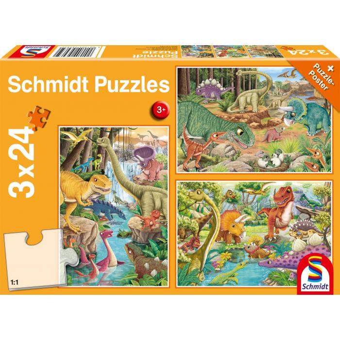  Schmidt-Spiele-56465 3 Puzzles - Les Dinosaures s'Amusent