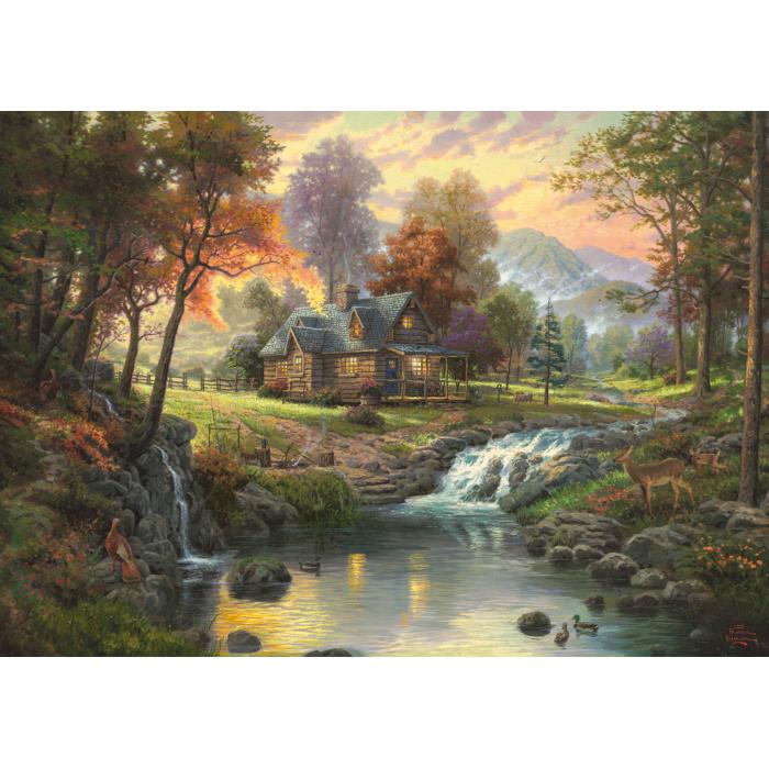 Puzzle  Schmidt-Spiele-58445 Thomas Kinkade : Chalet sur le ruisseau