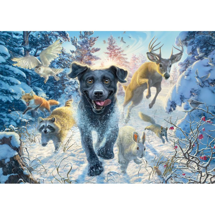 Puzzle  Schmidt-Spiele-58558 Labrador Noir dans la Neige