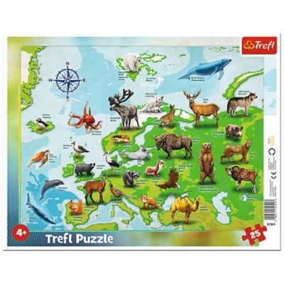 Trefl-31341 Puzzle Cadre - Carte d'Europe Des animaux