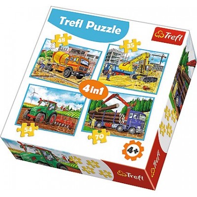 Trefl-34298 4 Puzzles - Véhicules