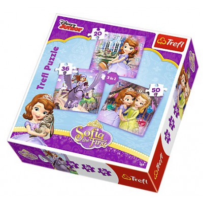 Trefl-34814 3 Puzzles - Disney Princesse Sofia