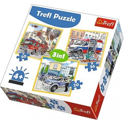 Trefl-34836 3 Puzzles - Véhicules de Secours